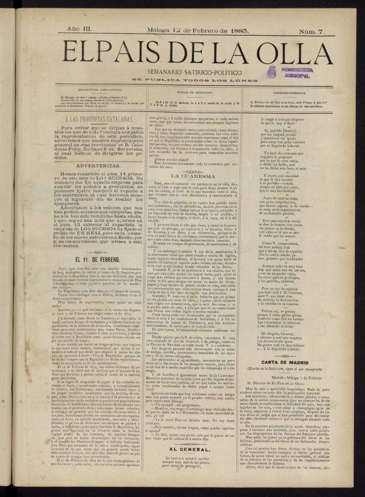 Miniatura de El País de la Olla : semanario satírico-político del 12 de febrero de 1883
