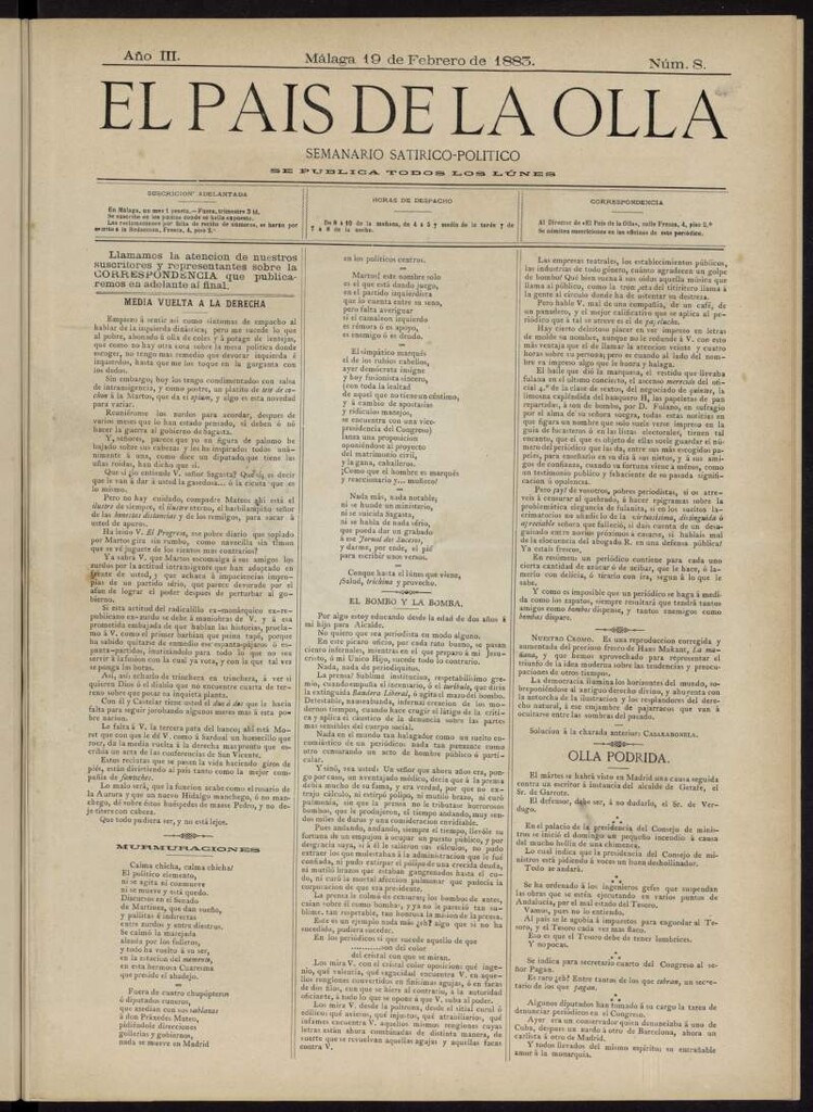 Miniatura de El País de la Olla : semanario satírico-político del 19 de febrero de 1883