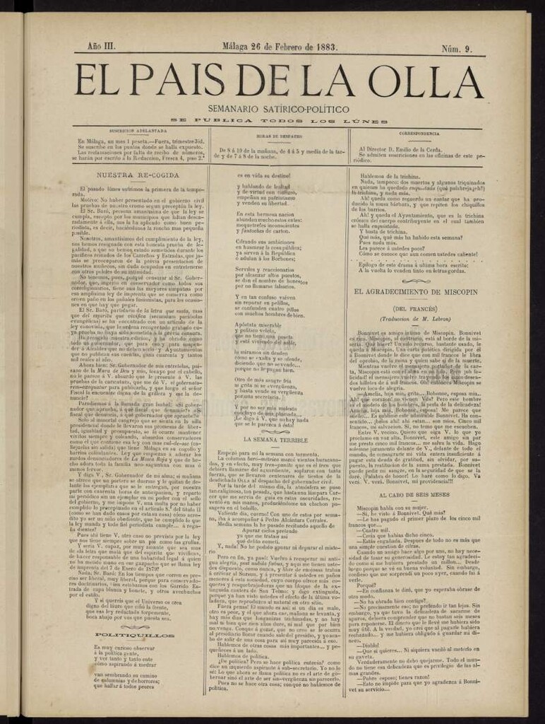 Miniatura de El País de la Olla : semanario satírico-político del 26 de febrero de 1883