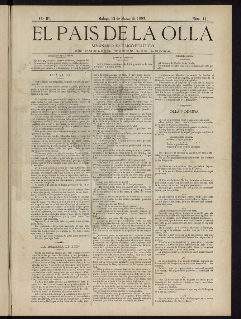 Miniatura de El País de la Olla : semanario satírico-político del 12 de marzo de 1883