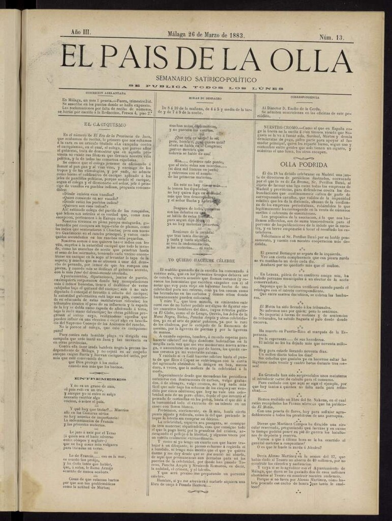 Miniatura de El País de la Olla : semanario satírico-político del 26 de marzo de 1883