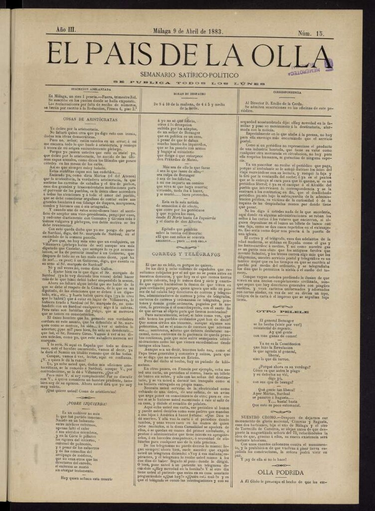Miniatura de El País de la Olla : semanario satírico-político del 9 de abril de 1883