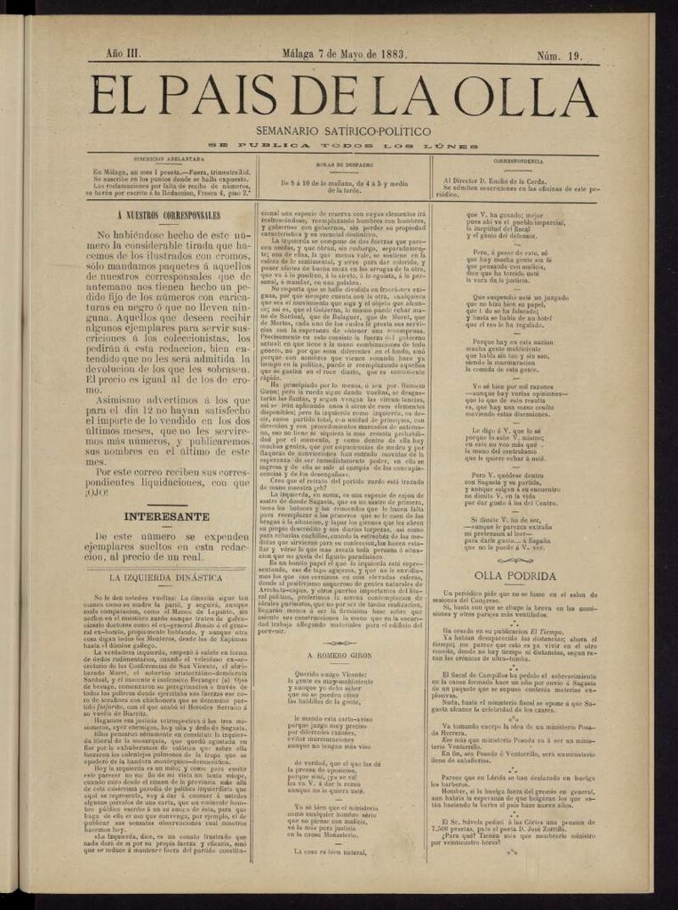 Miniatura de El País de la Olla : semanario satírico-político del 7 de mayo de 1883