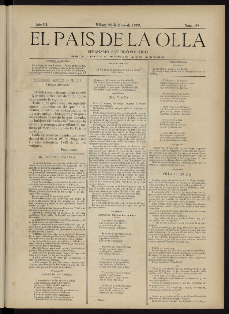 Miniatura de El País de la Olla : semanario satírico-político del 28 de mayo de 1883