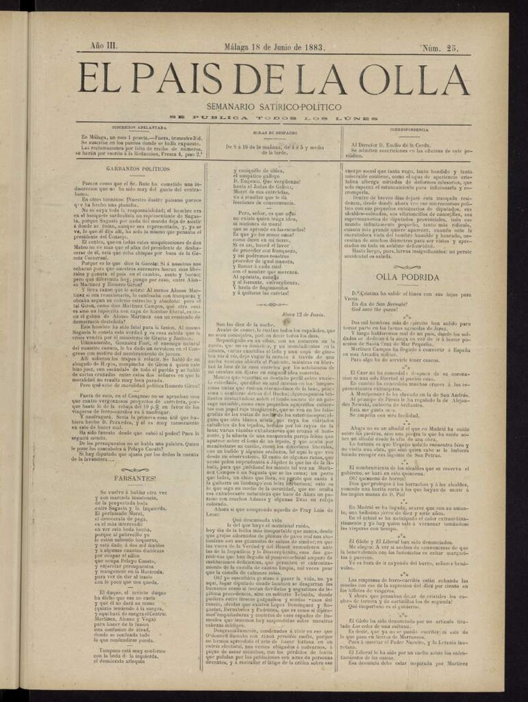 Miniatura de El País de la Olla : semanario satírico-político del 18 de junio de 1883