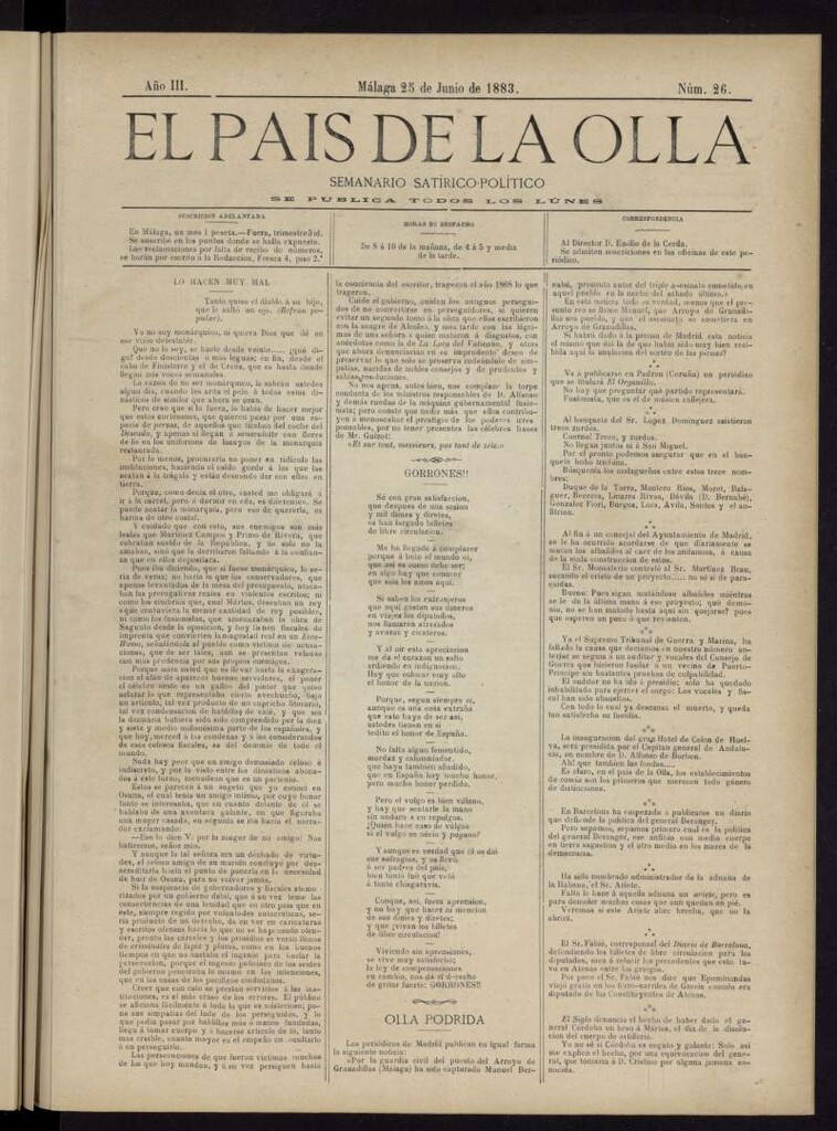 Miniatura de El País de la Olla : semanario satírico-político del 25 de junio de 1883