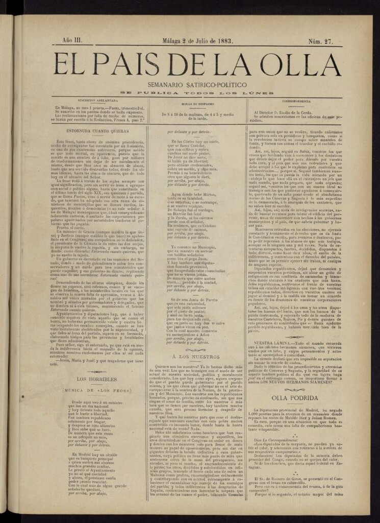 Miniatura de El País de la Olla : semanario satírico-político del 2 de julio de 1883