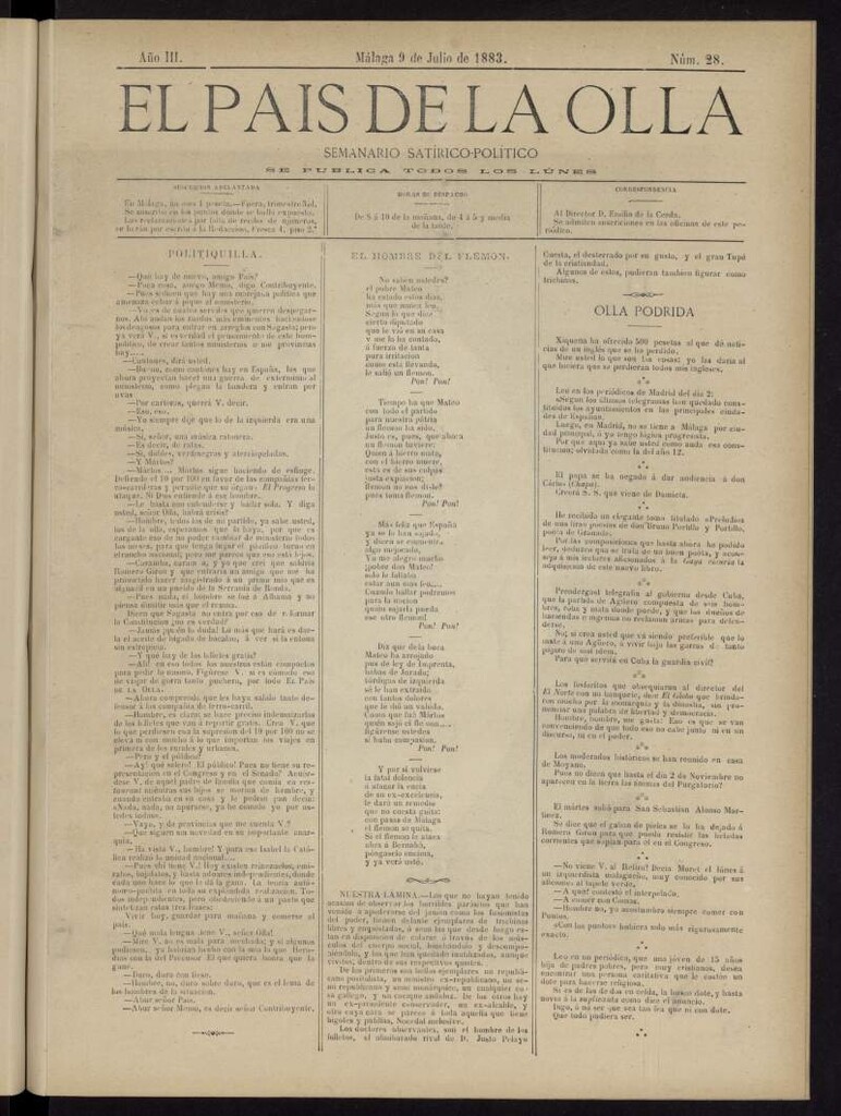 Miniatura de El País de la Olla : semanario satírico-político del 9 de julio de 1883
