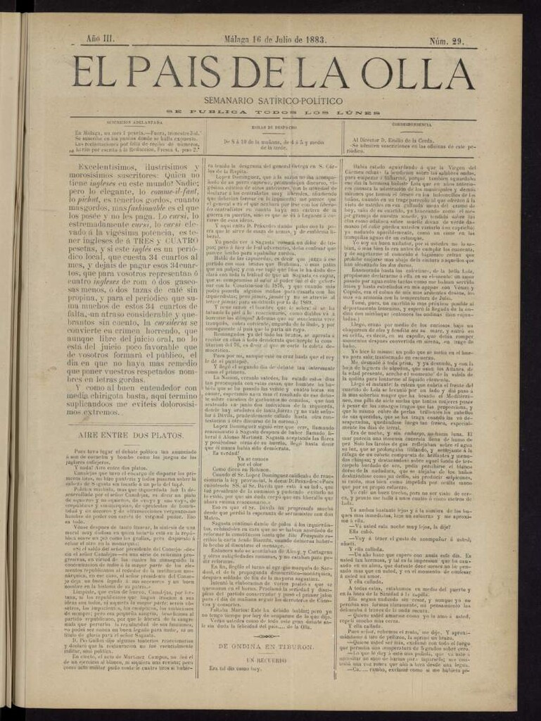 Miniatura de El País de la Olla : semanario satírico-político del 16 de julio de 1883