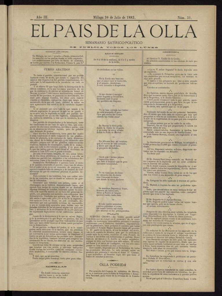 Miniatura de El País de la Olla : semanario satírico-político del 30 de julio de 1883