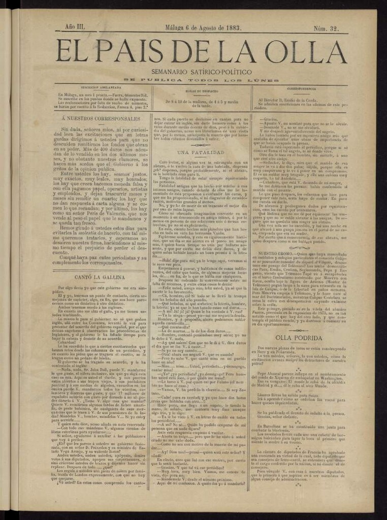 Miniatura de El País de la Olla : semanario satírico-político del 6 de agosto de 1883