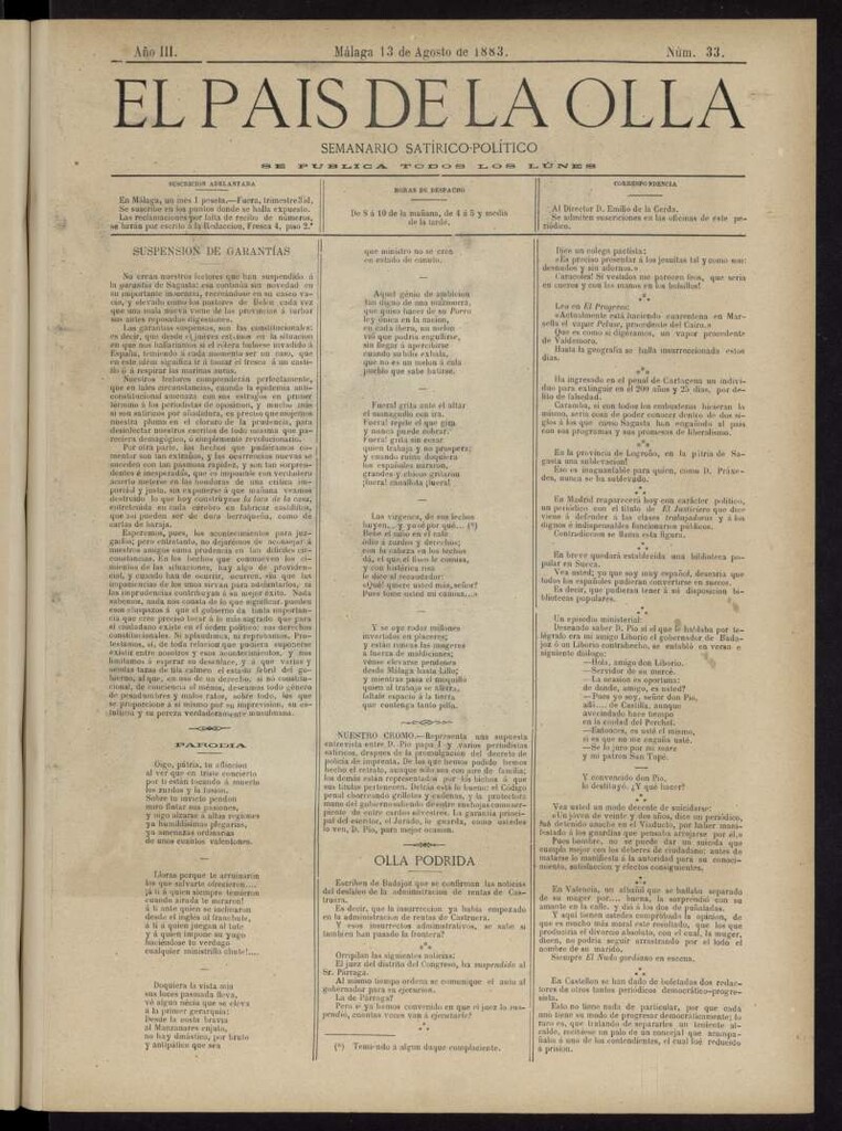 Miniatura de El País de la Olla : semanario satírico-político del 13 de agosto de 1883