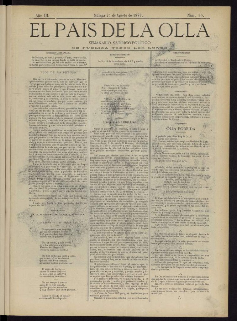 Miniatura de El País de la Olla : semanario satírico-político del 27 de agosto de 1883