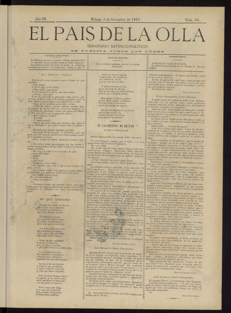 Miniatura de El País de la Olla : semanario satírico-político del 3 de septiembre de 1883