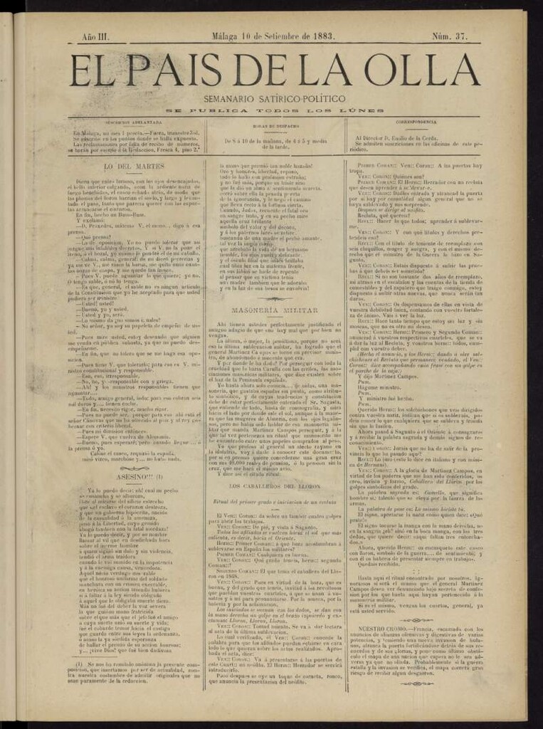Miniatura de El País de la Olla : semanario satírico-político del 10 de septiembre de 1883