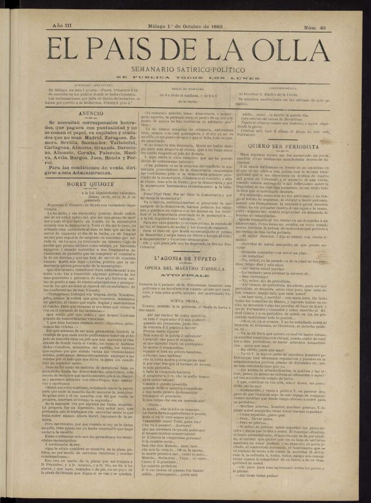 Miniatura de El País de la Olla : semanario satírico-político del 1 de octubre de 1883