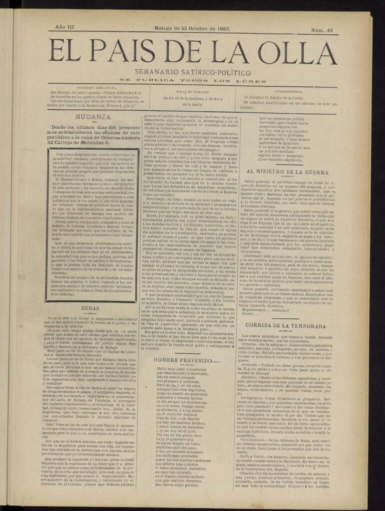 Miniatura de El País de la Olla : semanario satírico-político del 22 de octubre de 1883