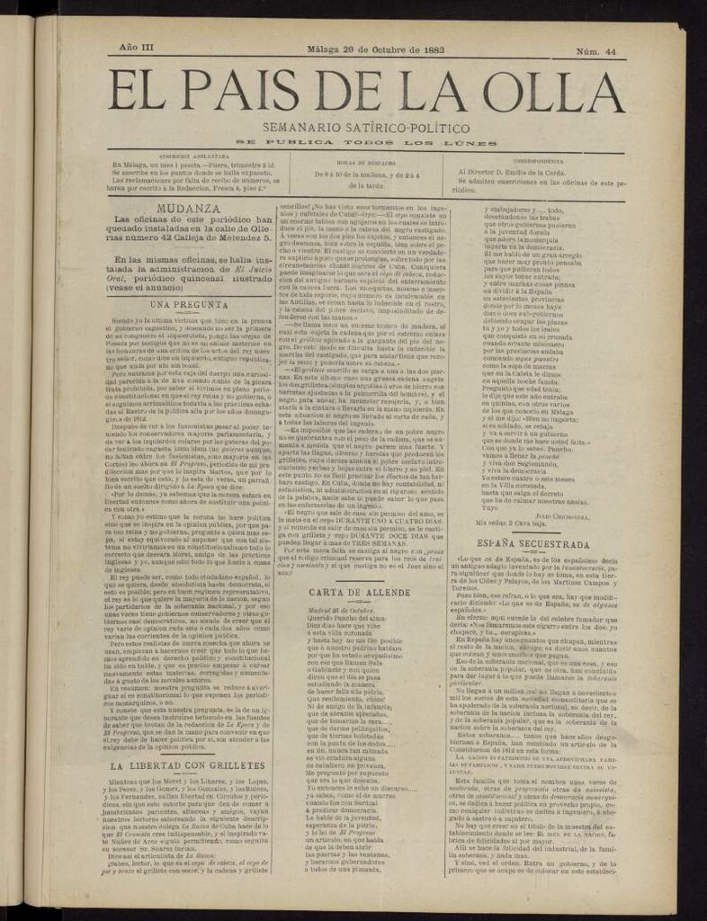 Miniatura de El País de la Olla : semanario satírico-político del 29 de octubre de 1883