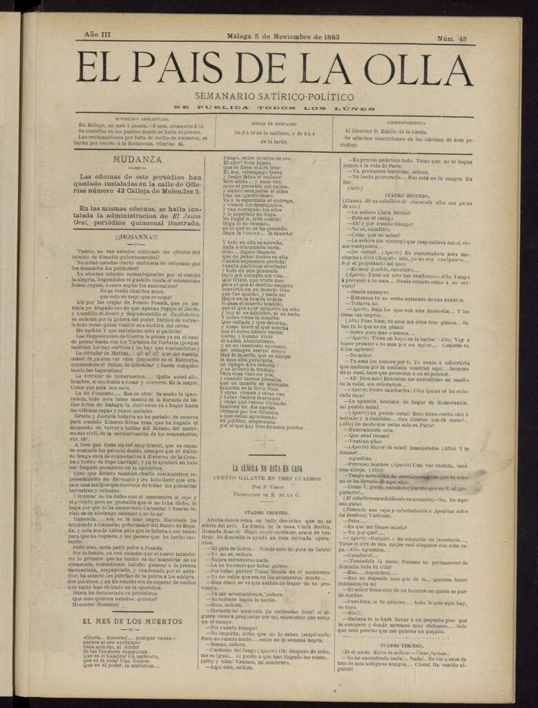 Miniatura de El País de la Olla : semanario satírico-político del 5 de noviembre de 1883