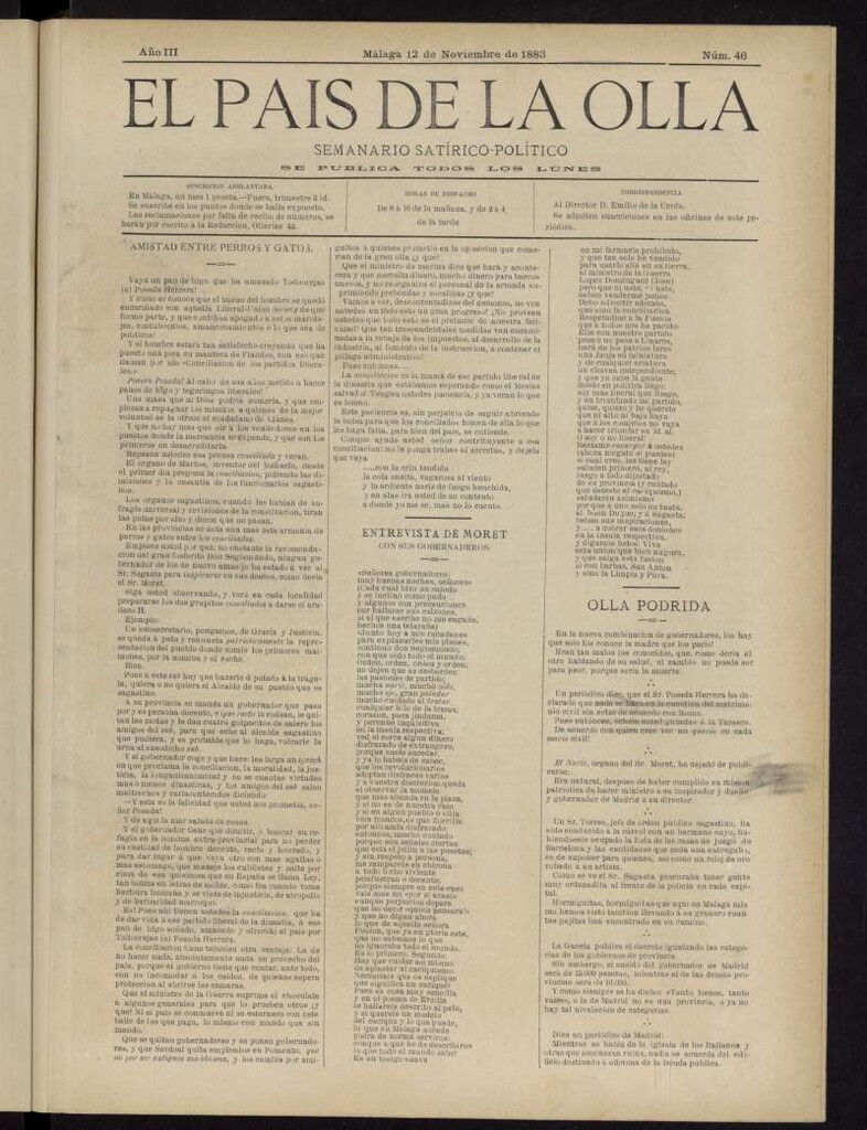 Miniatura de El País de la Olla : semanario satírico-político del 12 de noviembre de 1883