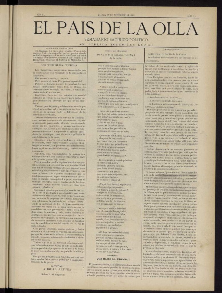 Miniatura de El País de la Olla : semanario satírico-político del 19 de noviembre de 1883