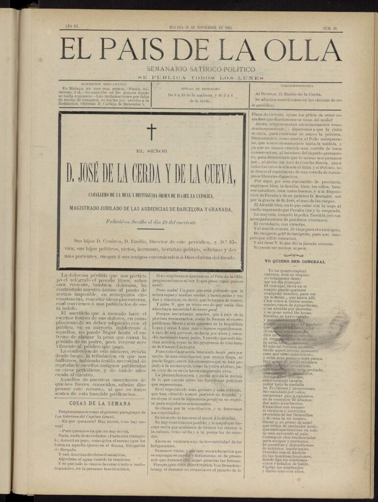 Miniatura de El País de la Olla : semanario satírico-político del 26 de noviembre de 1883