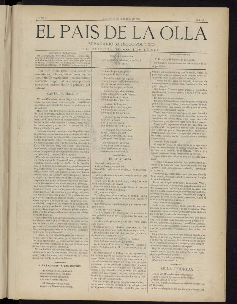 Miniatura de El País de la Olla : semanario satírico-político del 10 de diciembre de 1883