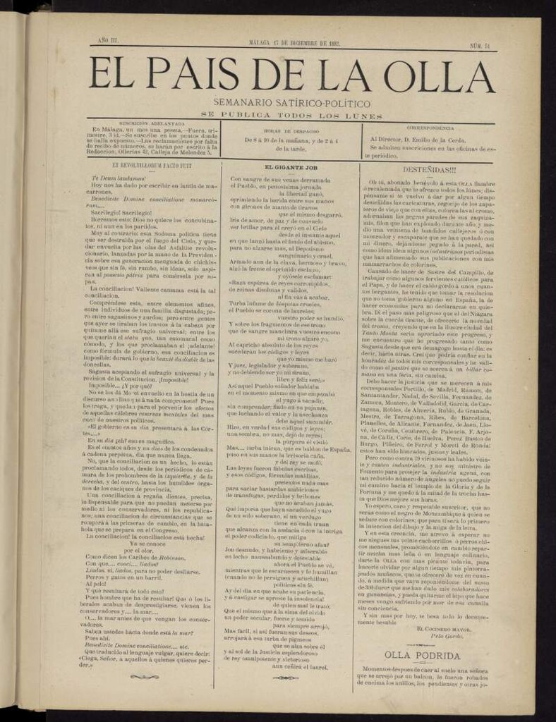 Miniatura de El País de la Olla : semanario satírico-político del 17 de diciembre de 1883
