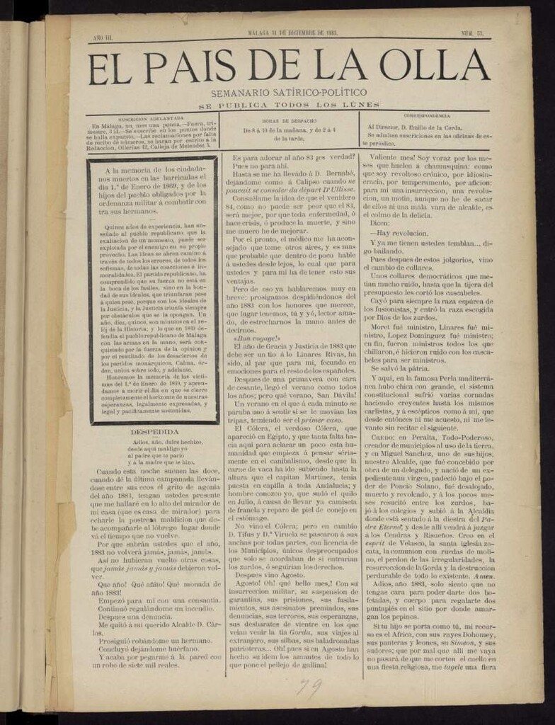 Miniatura de El País de la Olla : semanario satírico-político del 31 de diciembre de 1883