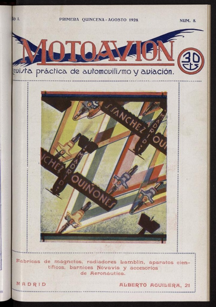 Miniatura de Motoavión: revista práctica de automovilismo y aviación, primera quincena de agosto de 1928, nº 8