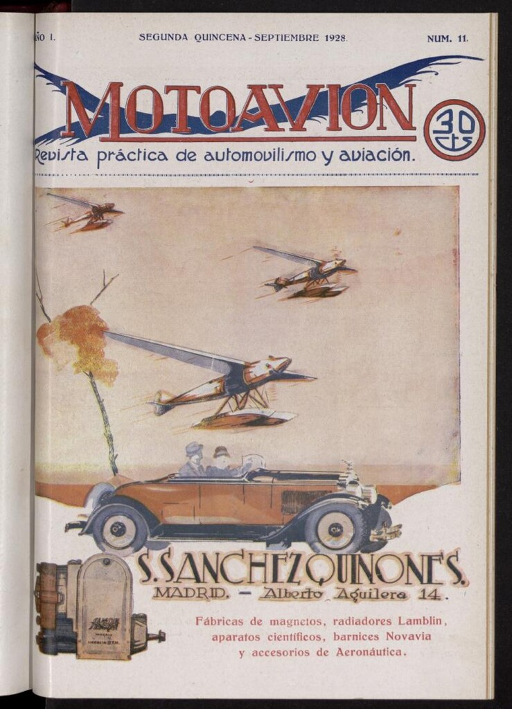 Miniatura de Motoavión: revista práctica de automovilismo y aviación, segunda quincena de septiembre de 1928, nº 11