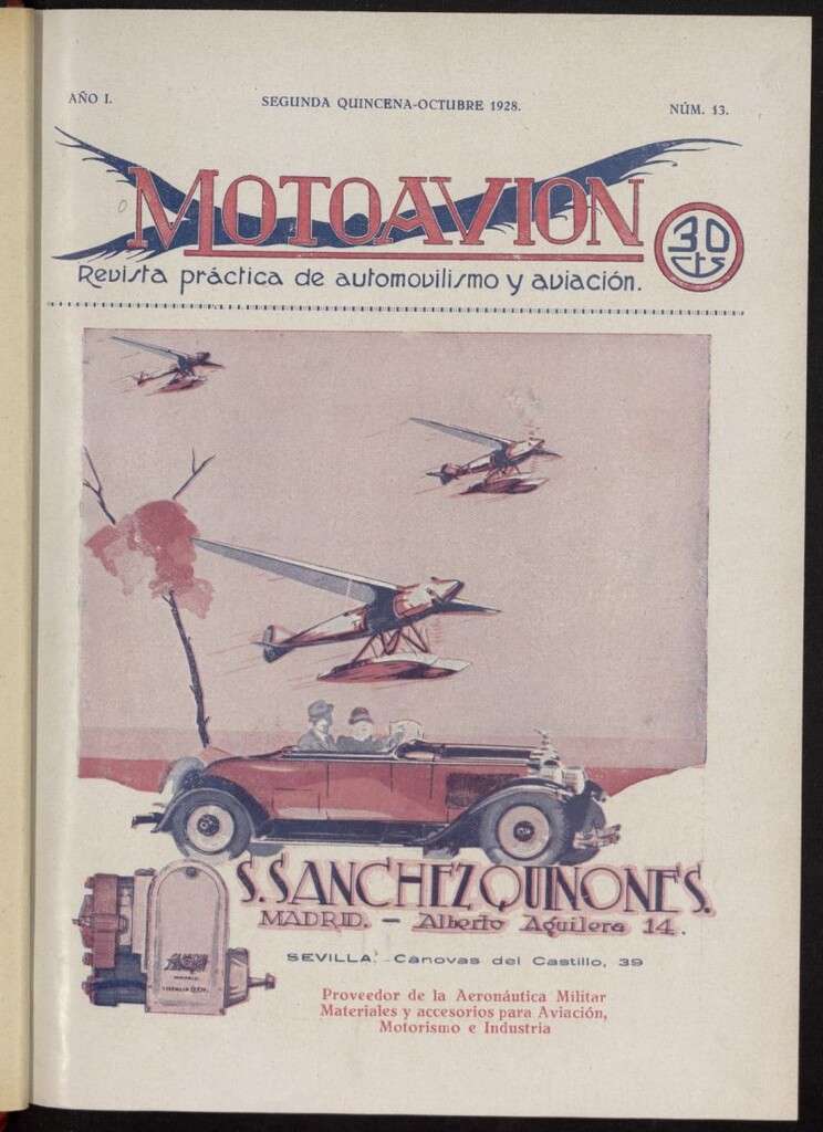 Miniatura de Motoavión: revista práctica de automovilismo y aviación, segunda quincena octubre de 1928, nº 13