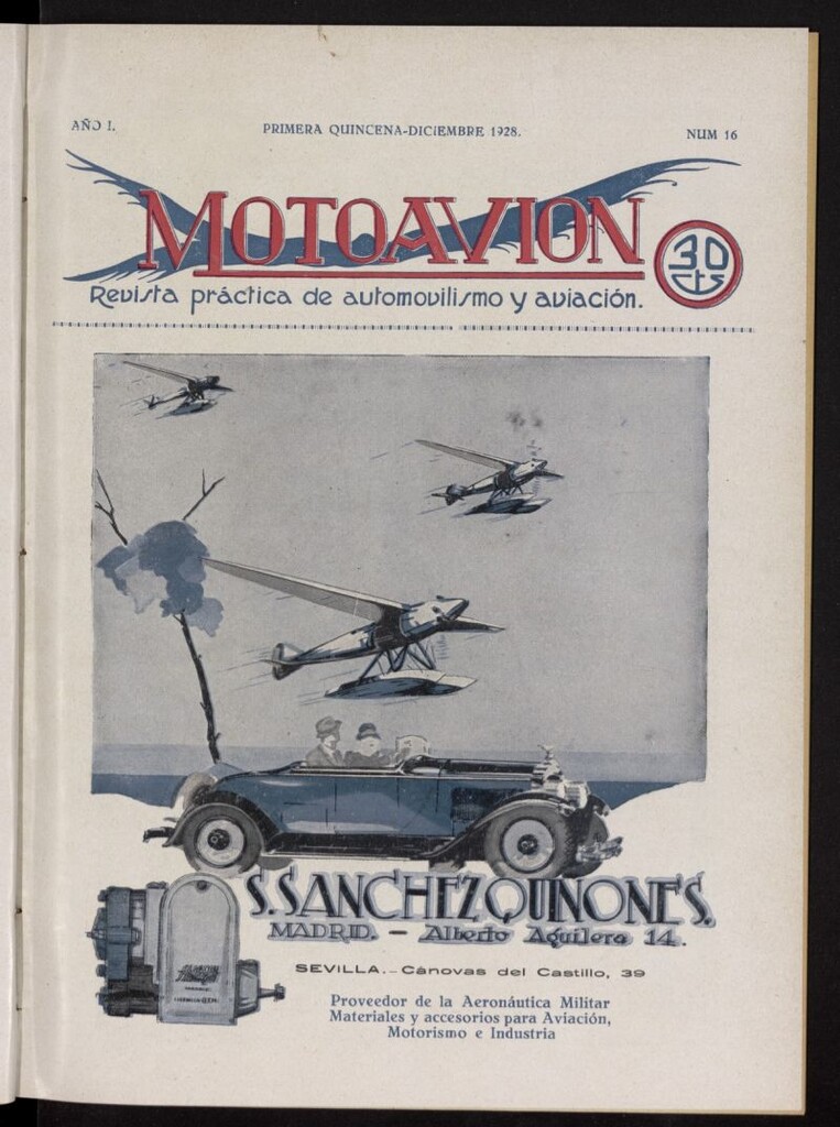 Miniatura de Motoavión: revista práctica de automovilismo y aviación, primera quincena diciembre de 1928, nº 16