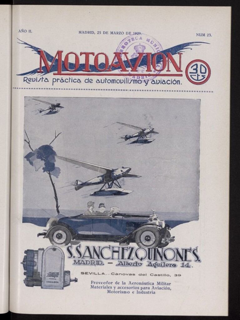 Miniatura de Motoavión: revista práctica de automovilismo y aviación del 25 de marzo de 1929, nº 23