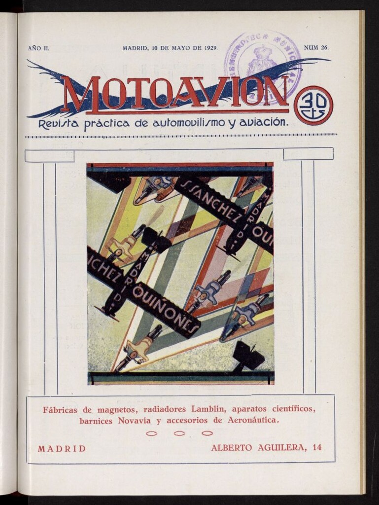 Miniatura de Motoavión: revista práctica de automovilismo y aviación del 10 de mayo de 1929, nº 26