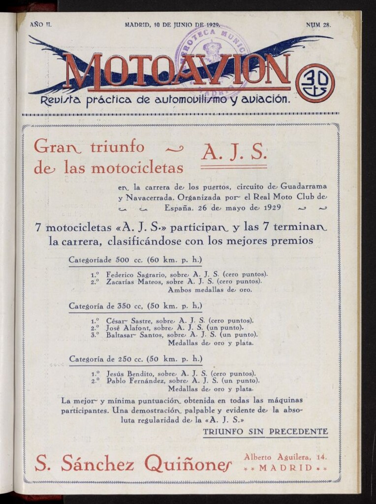 Miniatura de Motoavión: revista práctica de automovilismo y aviación del 10 de junio de 1929, nº 28