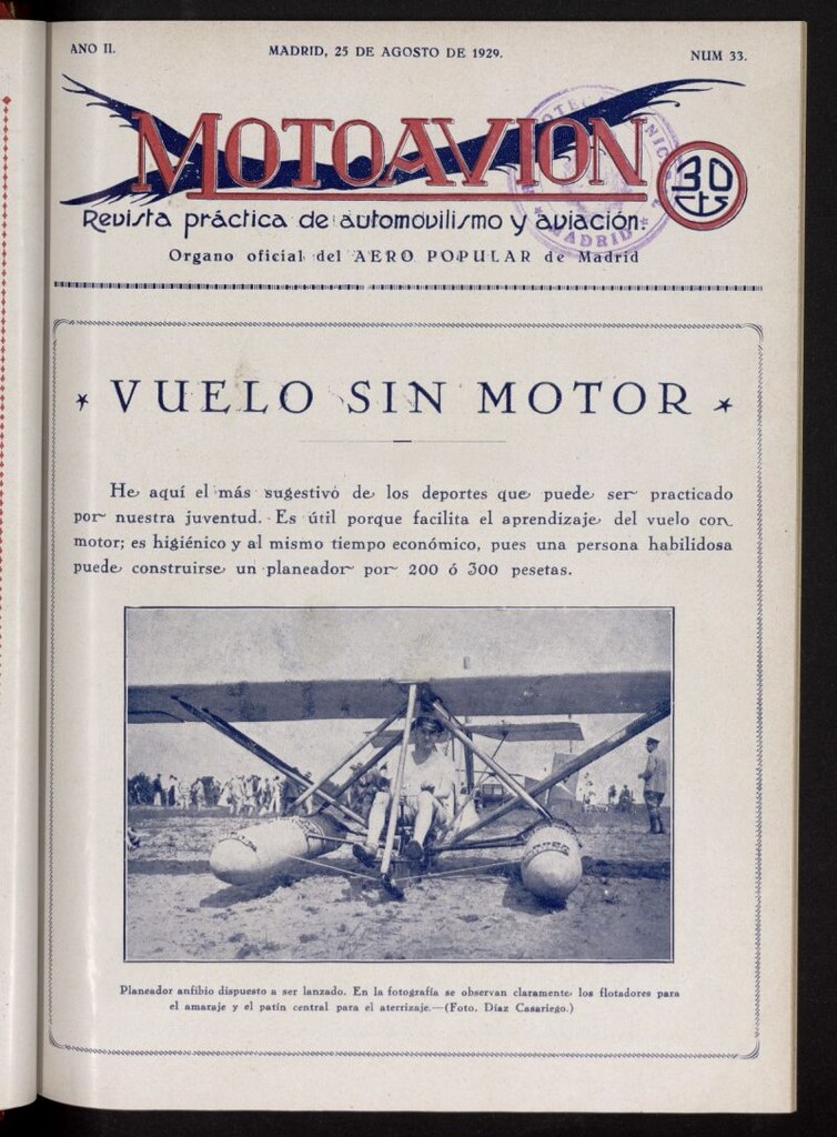 Miniatura de Motoavión: revista práctica de automovilismo y aviación del 25 de agosto de 1929, nº 33