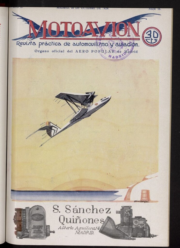 Miniatura de Motoavión: revista práctica de automovilismo y aviación del 10 de octubre de 1929, nº 36