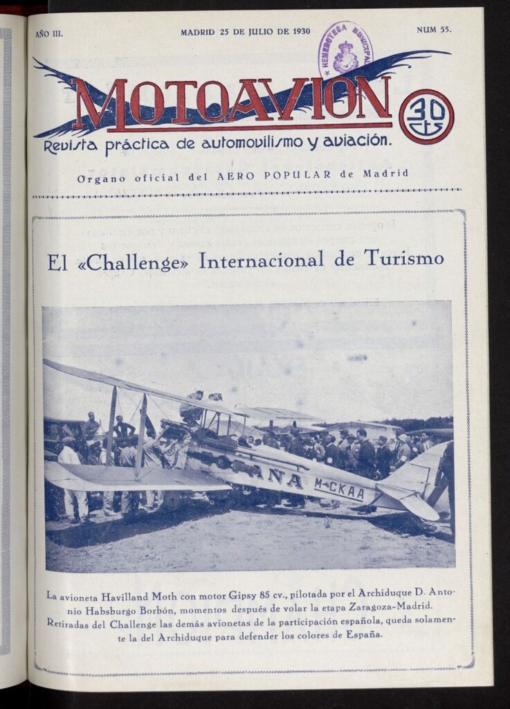 Miniatura de Motoavión: revista práctica de automovilismo y aviación del 25 de julio de 1930, nº 55