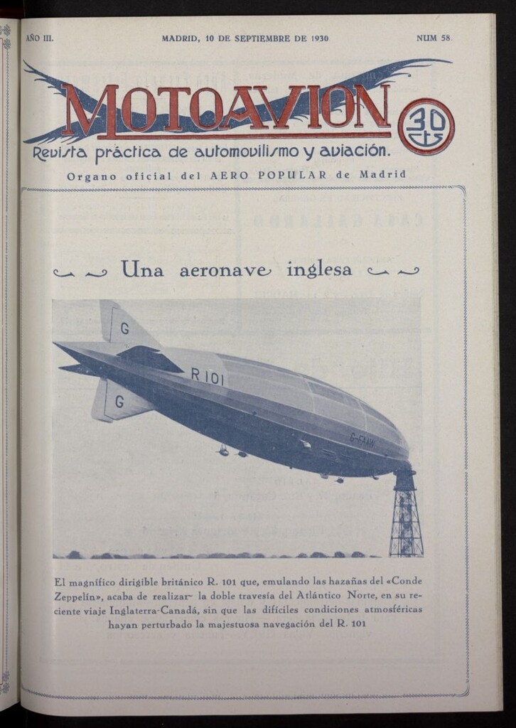 Miniatura de Motoavión: revista práctica de automovilismo y aviación del 10 de septiembre de 1930, nº 58