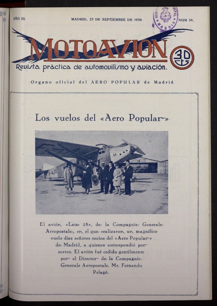 Miniatura de Motoavión: revista práctica de automovilismo y aviación del 25 de septiembre de 1930, nº 59