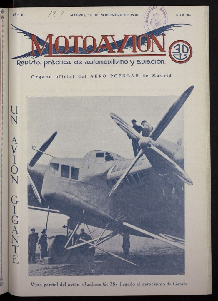 Miniatura de Motoavión: revista práctica de automovilismo y aviación del 10 de noviembre de 1930, nº 62