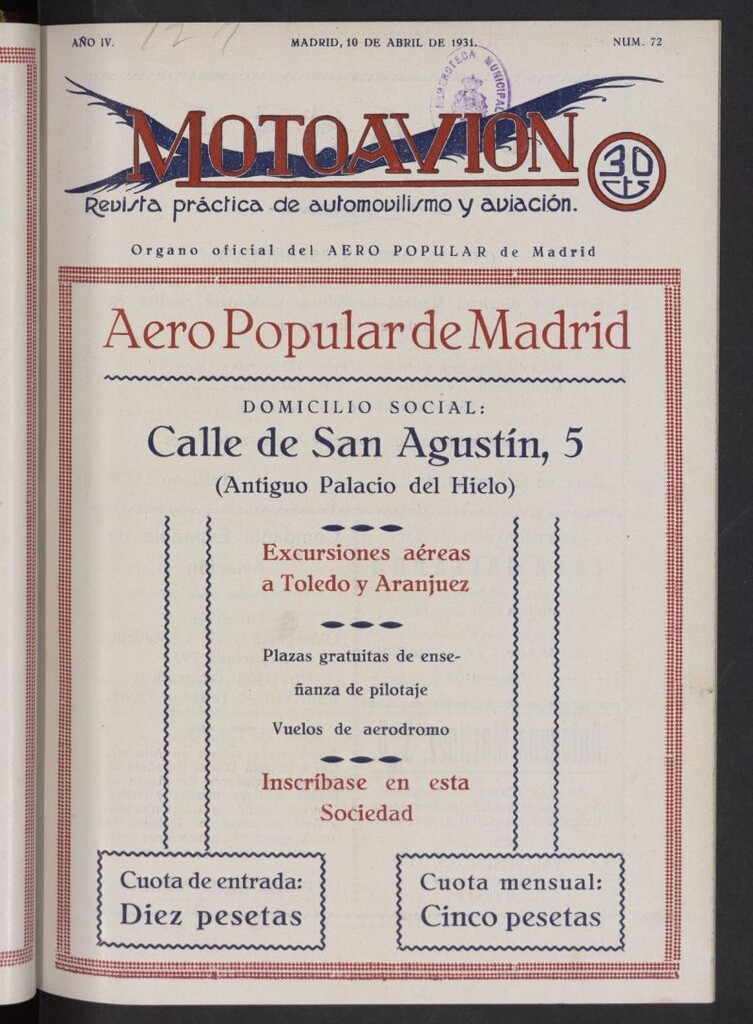Miniatura de Motoavión: revista práctica de automovilismo y aviación del 10 de abril de 1931, nº 72