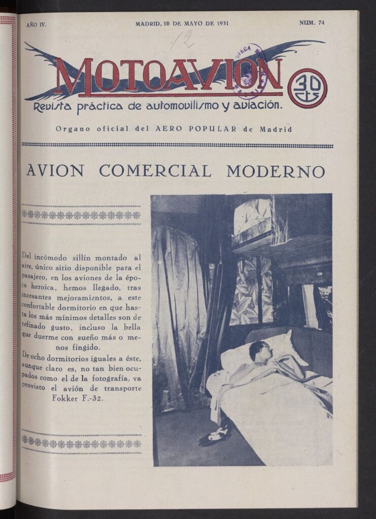 Miniatura de Motoavión: revista práctica de automovilismo y aviación del 10 de mayo de 1931, nº 74