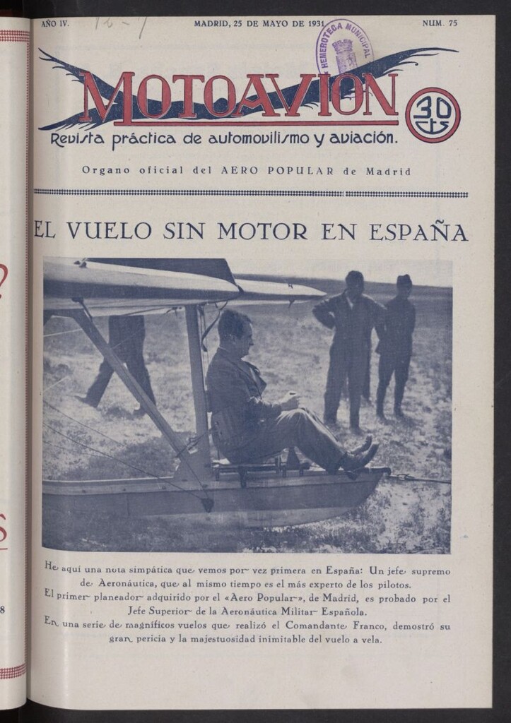 Miniatura de Motoavión: revista práctica de automovilismo y aviación del 25 de mayo de 1931, nº 75