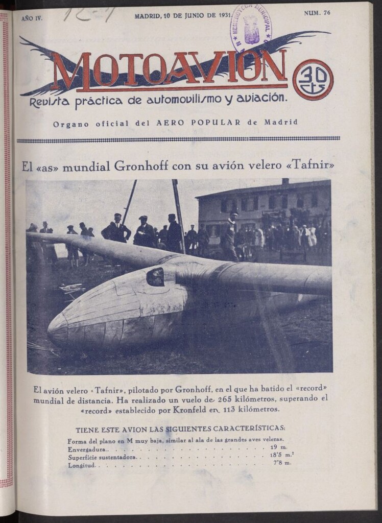 Miniatura de Motoavión: revista práctica de automovilismo y aviación del 10 de junio de 1931, nº 76
