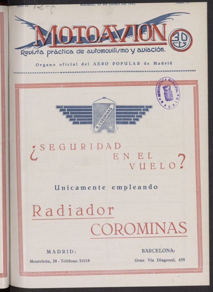 Miniatura de Motoavión: revista práctica de automovilismo y aviación del 25 de junio de 1931, nº 77