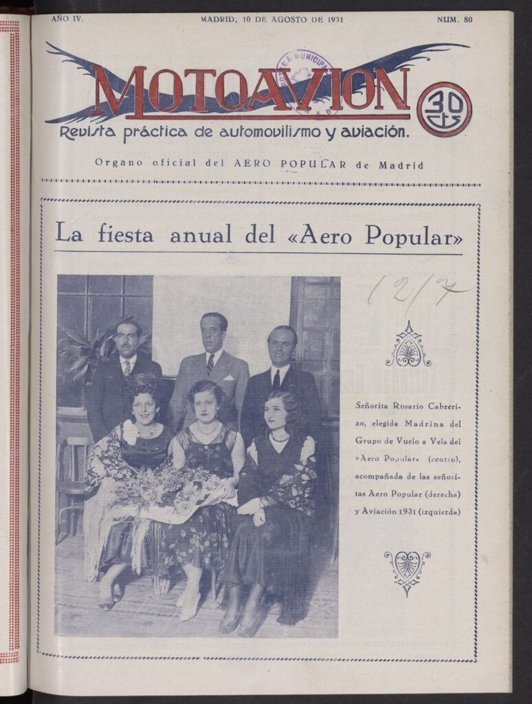 Miniatura de Motoavión: revista práctica de automovilismo y aviación del 10 de agosto de 1931, nº 80