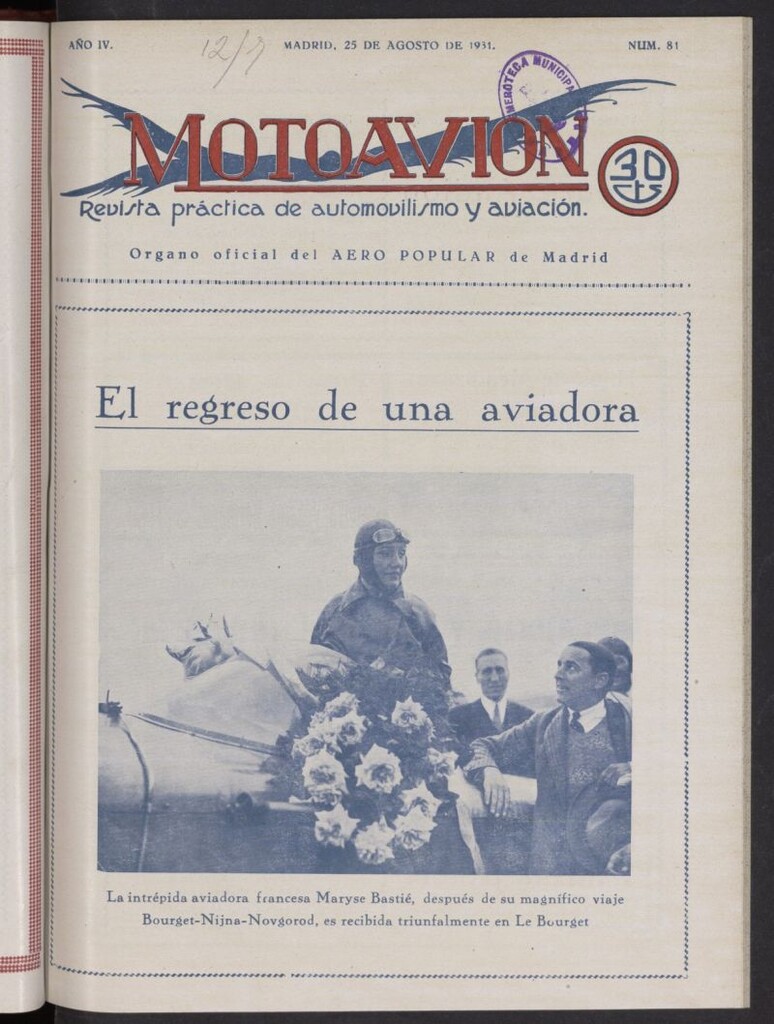 Miniatura de Motoavión: revista práctica de automovilismo y aviación del 25 de agosto de 1931, nº 81