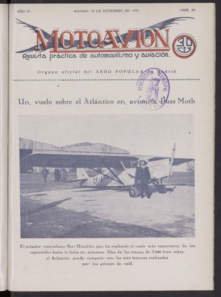 Miniatura de Motoavión: revista práctica de automovilismo y aviación del 10 de diciembre de 1931, nº 88